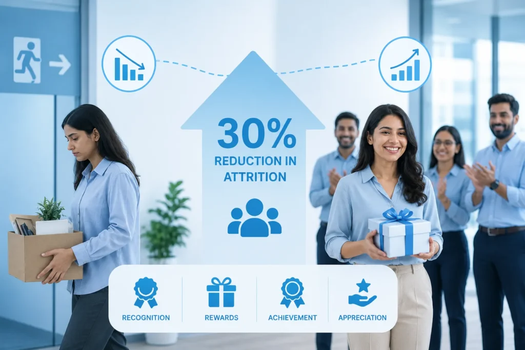 How Better Rewards Programs Helped Companies Reduce Attrition by 30% Two companies offer similar salaries, hire from the same talent pool, and compete in the same market. Yet one struggles with constant employee turnover, while the other retains its people and continues to grow. The key difference is not pay. It is how employees feel valued between paydays. Research shows that organisations with effective employee recognition programs experience about 31% lower voluntary turnover. Employees who feel regularly recognised are also 45% less likely to leave after two years. Since replacing an employee can cost up to twice their annual salary, reducing attrition is not just an HR goal. It is a major business advantage. So, how do rewards and recognition programs make such a significant impact? The answer goes beyond spending more money. This article explores why employees leave, how meaningful recognition improves their experience, and how a well-designed employee rewards and recognition program helps organisations retain talent while delivering measurable business results. Why People Really Leave Many employees do not leave because of salary alone. They leave because they feel their efforts are not noticed or appreciated. When employees feel valued, they are more likely to stay and stay engaged. Key reasons employees leave: ● They do not feel recognised for their work. ● Their extra effort goes unnoticed. ● They see little appreciation for their contributions. ● They do not feel connected to the organisation. ● They believe their growth and hard work are not valued. When these experiences continue over time, employees gradually lose motivation. By the time they receive a new job offer, they have often already decided to leave. A strong rewards and recognition program helps prevent this by making employees feel seen, appreciated, and motivated before they start looking elsewhere. The Evidence Behind Better Employee Retention Research consistently shows that employee recognition has a direct impact on retention. Employees who feel appreciated are more engaged, less likely to look for new jobs, and more likely to stay with their organisation. Research Finding Business Impact Organisations with strong recognition programs see 31% lower voluntary turnover. Fewer employees leave, reducing hiring and training costs. Recognised employees are 45% less likely to leave within two years. Regular appreciation builds long-term loyalty. Recognised employees are 63% less likely to search for a new job. Employees are more satisfied and committed to their roles. Only 22% of employees feel they receive enough recognition. Most organisations have a significant opportunity to improve retention. Replacing an employee can cost up to 200% of their annual salary. Every employee retained helps protect business resources and productivity. Together, these findings show that recognition is more than a workplace perk. It is a practical strategy that helps organisations improve employee retention, reduce turnover costs, and build a more committed workforce. The 5 Step Plan That Actually Cuts Attrition Knowing that recognition works is one thing. Actually building a program that moves the number is another. Here is the practical playbook that the companies with the best results tend to follow. None of these steps is expensive, and each one targets a specific reason people walk out. Step 1: Catch People Doing Things Right, Fast The first fix is speed. Stop saving appreciation for the annual review. The moment someone closes a tough deal, helps a teammate, or fixes a problem nobody noticed, acknowledge it that same week. A quick, specific thank you within days lands ten times harder than a polished award months later. Set a simple rule for managers: if you spot good work, recognise it before the week ends. This single habit closes the gap where most motivation quietly leaks away. Step 2: Let Everyone Recognise Everyone Managers only see a slice of what happens. The real work, the quiet save, and the late-night help are most often witnessed by peers. So open the doors. Let colleagues give each other shout-outs through a shared channel or a simple employee rewards platform, not just leaders handing out recognition downward. Peer-to-peer appreciation surfaces the hidden contributors your org chart never shows, and it spreads good feeling far wider than any management team could alone. Step 3: Give People Rewards They Actually Want A reward that the person does not value is a wasted reward. One employee wants a public mention, another would cringe at it and prefer a quiet voucher to spend on their family. The fix is a choice. Replace the fixed hamper and the generic mug with a flexible menu where people pick what means something to them. When a reward feels personal, it carries emotional weight, and emotional weight is exactly what makes someone want to stay. Step 4: Make Giving Recognition Effortless If recognition takes five clicks and a separate login, it simply will not happen. Friction is the silent killer of every good intention. Build recognition into the tools people already use every day, so giving a reward takes seconds, not effort. Behind the scenes, steady employee reward management keeps the rhythm going, tracks what is working, and stops the program from fading into silence after the launch month. Easy and consistent are what turn a one-off campaign into a lasting culture. Step 5: Ask, Then Adjust The smartest companies do not guess what their people want. They ask. A short pulse survey every quarter reveals whether recognition is landing, who feels overlooked, and which rewards people actually care about. Then they act on it. This simple loop of ask, listen, and adjust keeps the program honest and shows employees that their voice changes things, which is itself one of the strongest reasons to stay. Run these five steps together, and the effect compounds. Each one removes a different reason people leave, and stacked on top of each other, they are what bends a 20% attrition rate down toward 14, a real-world cut of around 30%. It is not the size of the budget that delivers this. It is the discipline of consistently doing all five. Choosing the Right Foundation A strong outcome depends on a strong foundation. The best employee rewards programs are not built on spreadsheets and ad hoc gift cards. They run on a platform that makes recognition fast, flexible, and visible across the organisation, with a reward catalogue people genuinely want and reporting that lets leaders see what is working. The right system removes friction for managers, gives employees real choice, and turns scattered goodwill into a measurable retention strategy. This is where a dedicated loyalty and rewards platform earns its place. By unifying recognition, flexible reward redemption, and tracking in one place, a platform like Rucards gives companies the practical tools to close the recognition gap and capture the retention gains that follow. The Takeaway for Leaders A 30% cut in attrition does not come from paying more. It comes from making people feel that their work is seen, valued, and worth staying for. The research is unusually consistent on this point, and the financial logic is hard to argue with. Companies that recognise their people early, often, specifically, and on the employee's own terms keep more of them, and the savings compound year after year. The opportunity is sitting in the recognition gap that most organisations have simply never bothered to close. Wrapping Up Employee attrition is not just an HR challenge; it directly affects productivity, team morale, and business costs. While competitive salaries matter, they are rarely the only reason employees choose to stay. A well-designed employee rewards and recognition program helps employees feel appreciated, motivated, and connected to the organisation. By consistently recognising achievements, offering meaningful rewards, and making appreciation part of everyday work, businesses can improve employee engagement and significantly reduce turnover. Investing in the right employee rewards platform not only strengthens workplace culture but also delivers measurable long-term business value through higher retention and lower hiring costs. Frequently Asked Questions (FAQs) 1. How do rewards and recognition programs reduce employee attrition? Rewards and recognition programs make employees feel valued for their contributions. When employees receive regular appreciation for their work, they are more engaged, motivated, and less likely to look for opportunities elsewhere, helping organisations improve employee retention. 2. What makes an effective employee rewards and recognition program? An effective program offers timely recognition, meaningful rewards, peer-to-peer appreciation, and personalised reward options. It should also be easy to use and supported by a platform that helps managers recognise employees consistently. 3. Are employee rewards only about monetary incentives? No. While gift cards and bonuses are appreciated, recognition does not always have to be financial. Public appreciation, personalised thank-you messages, career development opportunities, flexible benefits, and additional time off can also make employees feel valued. 4. How often should employees be recognised? Recognition should be timely and consistent rather than limited to annual reviews. Acknowledging achievements soon after they happen creates a stronger impact and helps build a culture of appreciation throughout the year. Page Title How Rewards & Recognition Reduce Employee Attrition Meta Description Find out how effective employee rewards and recognition programs increase employee retention and reduce turnover by up to 30%.